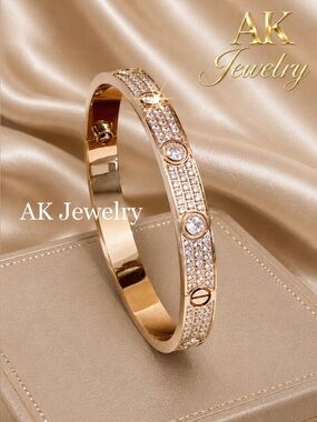 💎LUXURY ROSE Pave Diamond Style Design Bracelet, Bangle, Cuff CZ - AK Jewelry™